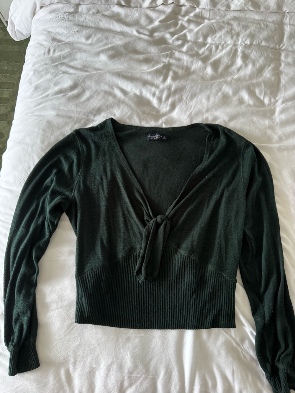 Abercrombie & Fitch Dark Green Tie-Front Long Sleeve Top